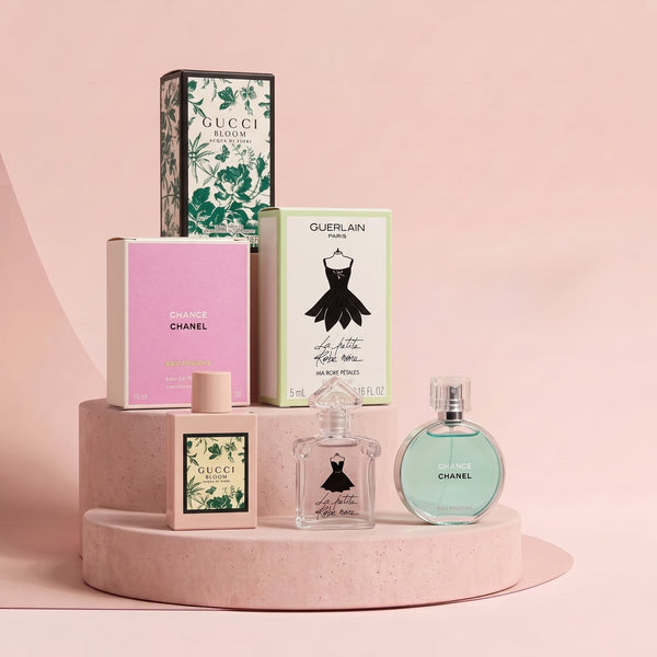 Pack Trio Fraîcheur Florale – Gucci Bloom Acqua • Guerlain La Petite Robe Noire • Chanel Chance Eau Fraîche