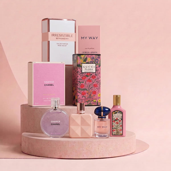 Pack Quatuor Féminité Rose – Chanel Chance • Givenchy Irresistible • Armani My Way • Gucci Flora