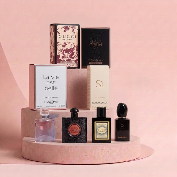 Pack Quatuor Nuit Dorée – Lancôme La Vie est Belle • YSL Black Opium • Gucci Bloom Intense • Armani Sì